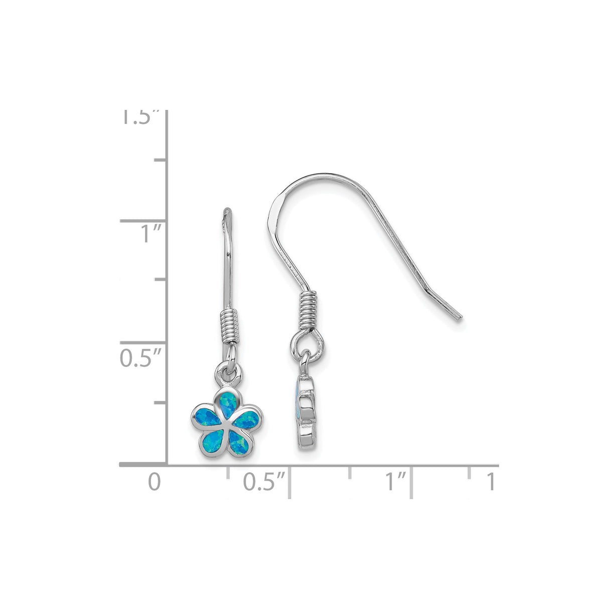 Sterling Silver Dangle Earrings with Created Blue Opal, Floral Design, Lightweight Hooks