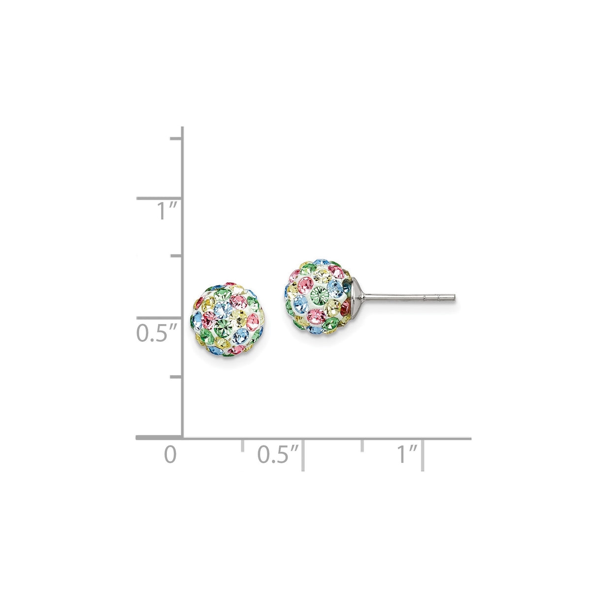 Sterling Silver Dome Stud Earrings with Multicolor Crystals, Vibrant Ball Design
