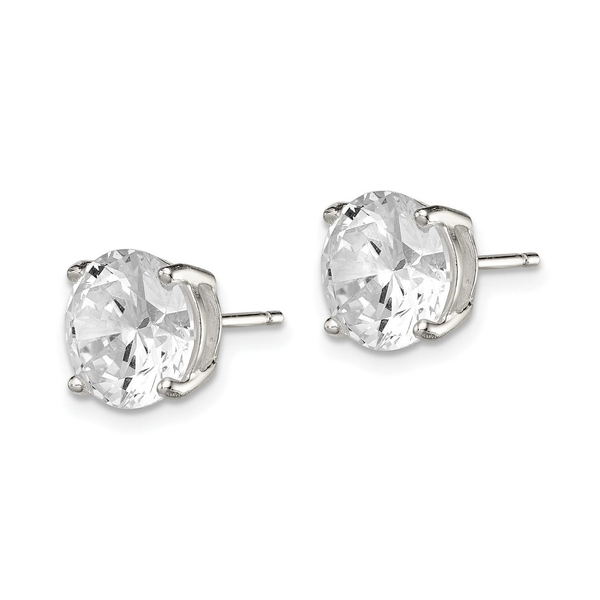 Sterling Silver Stud Earrings with Clear Cubic Zirconia, Prong Set Round Basket Design