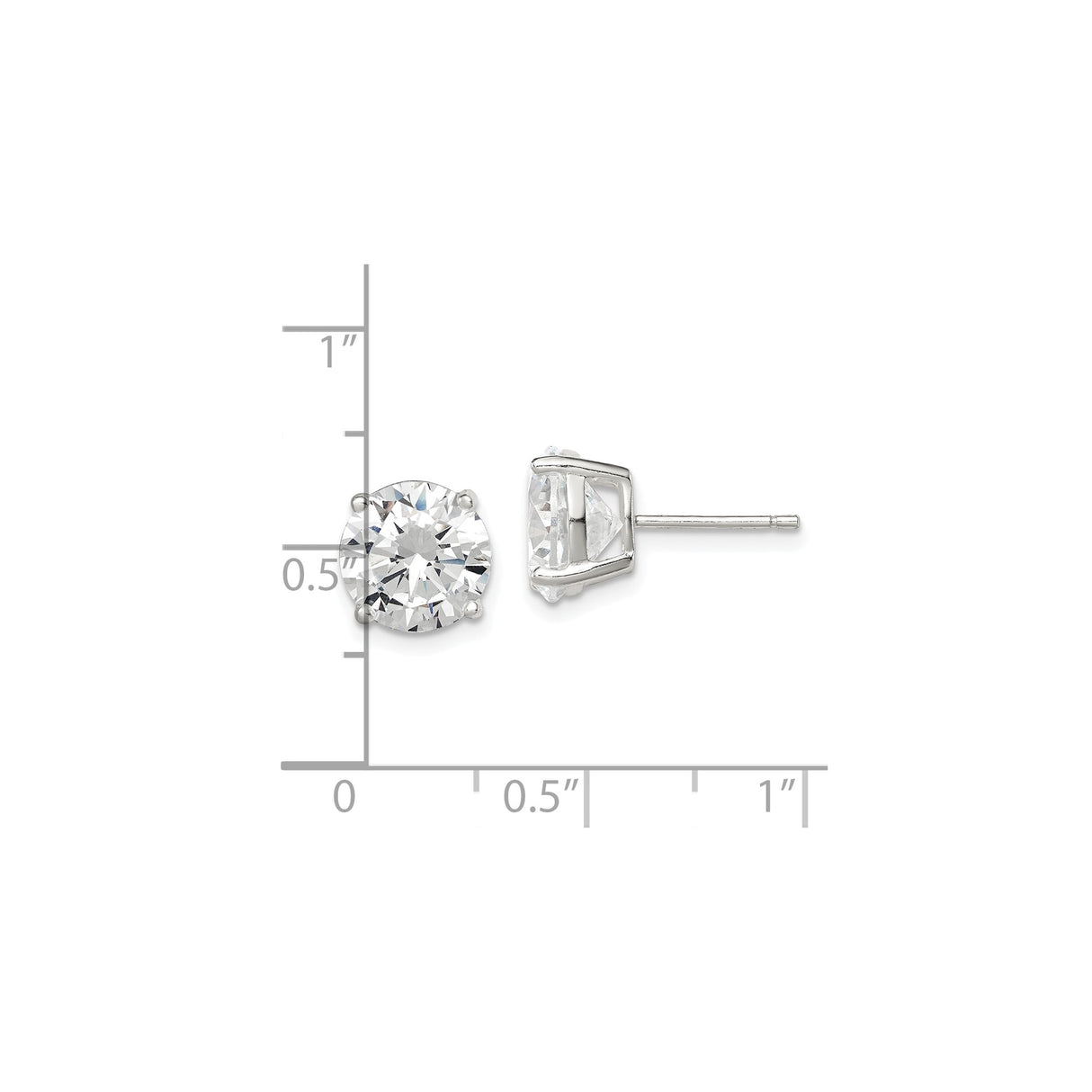 Sterling Silver Stud Earrings with Clear Cubic Zirconia, Prong Set Round Basket Design