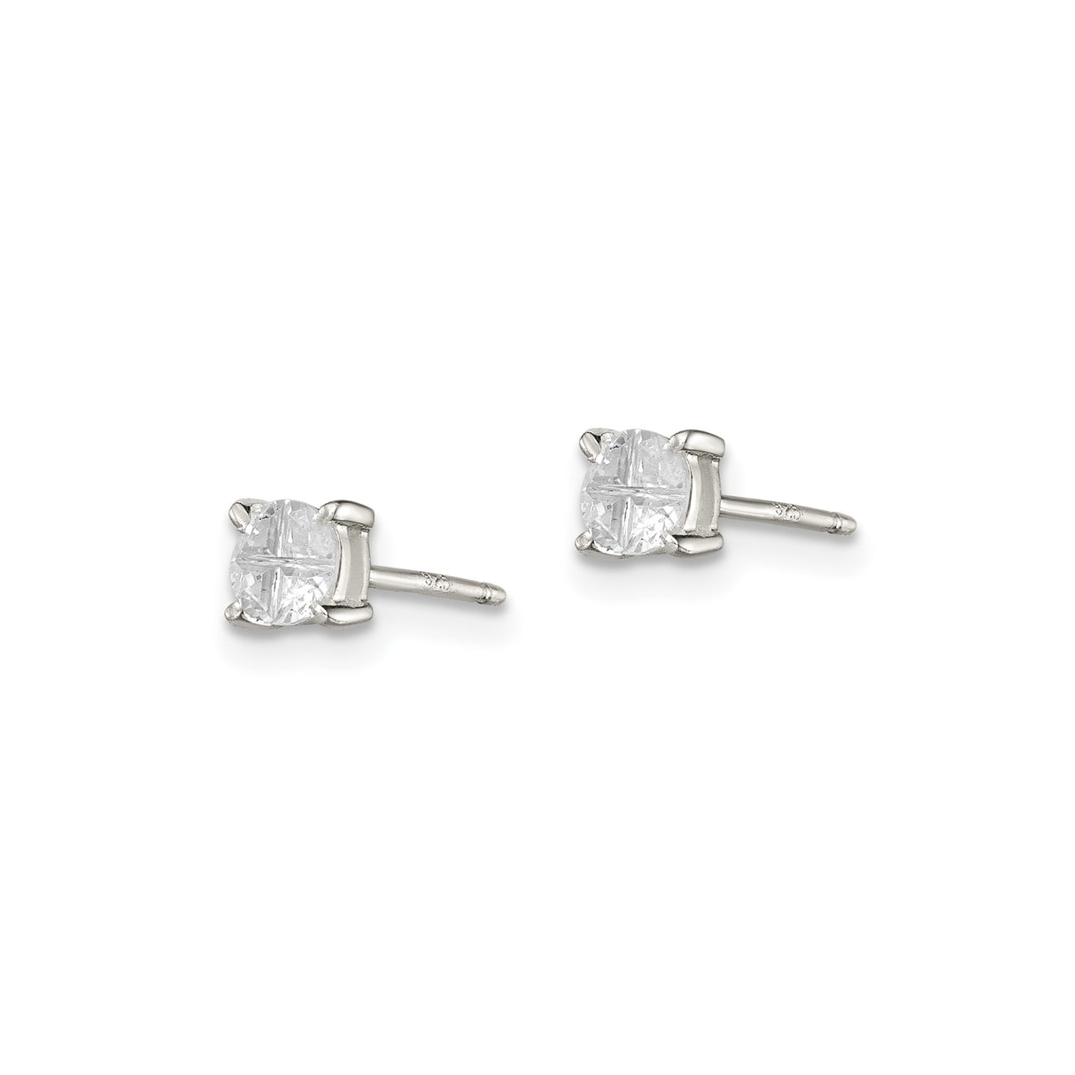 Sterling Silver Stud Earrings with Round Cut Cubic Zirconia, Minimalist Four Prong Basket Setting