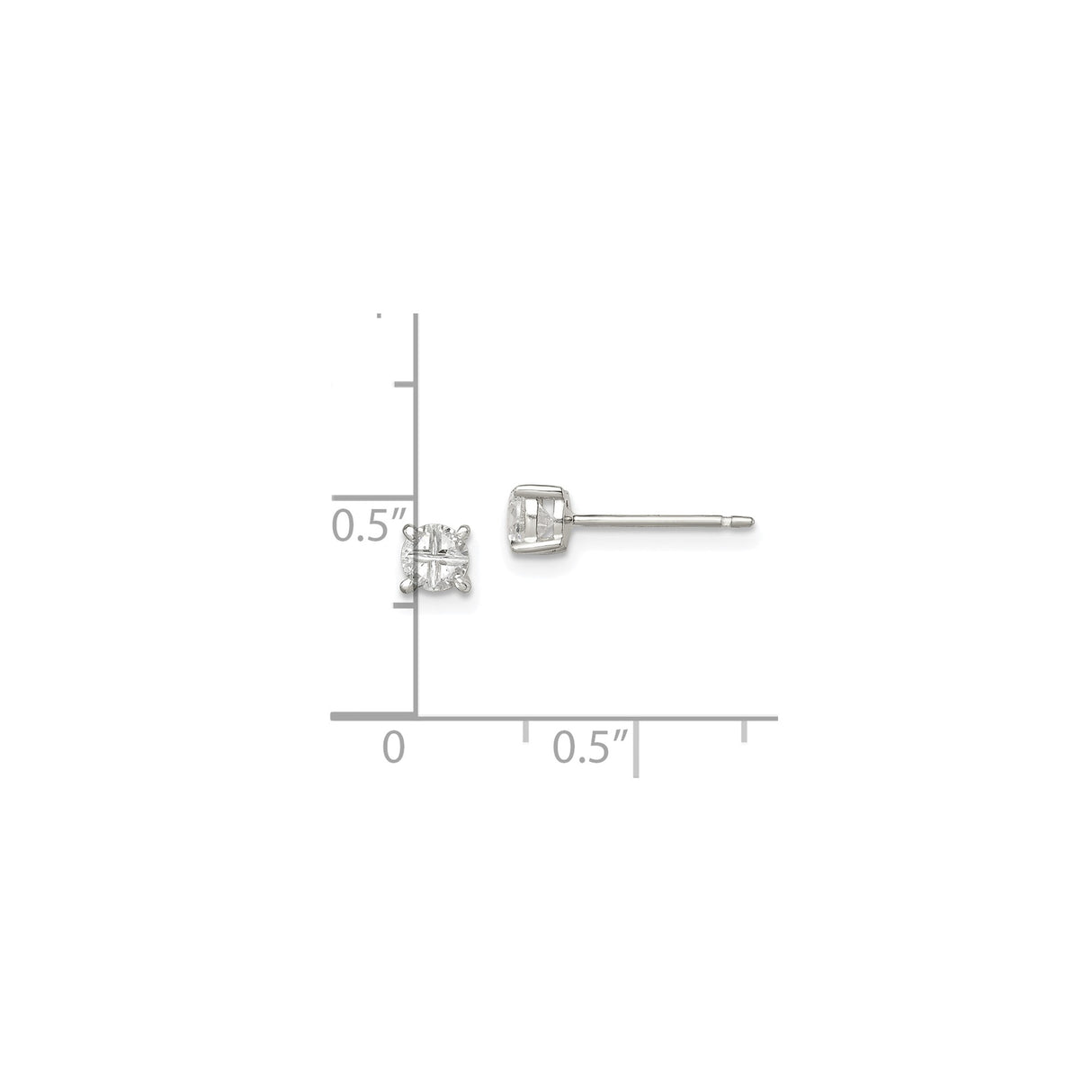 Sterling Silver Stud Earrings with Round Cut Cubic Zirconia, Minimalist Four Prong Basket Setting
