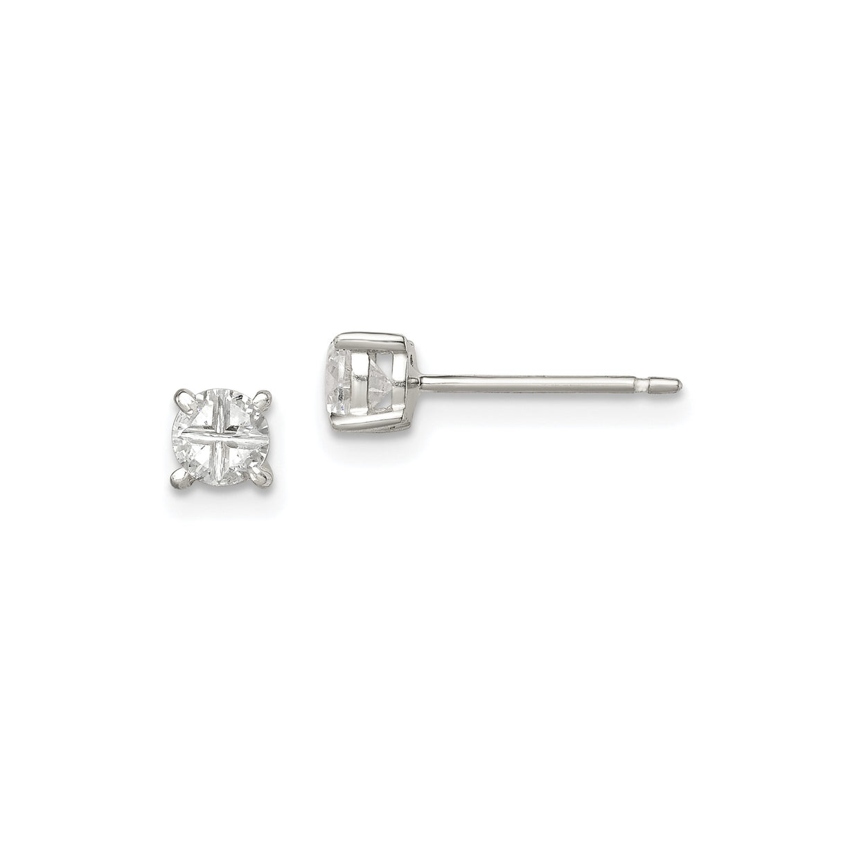 Sterling Silver Stud Earrings with Round Cut Cubic Zirconia, Minimalist Four Prong Basket Setting