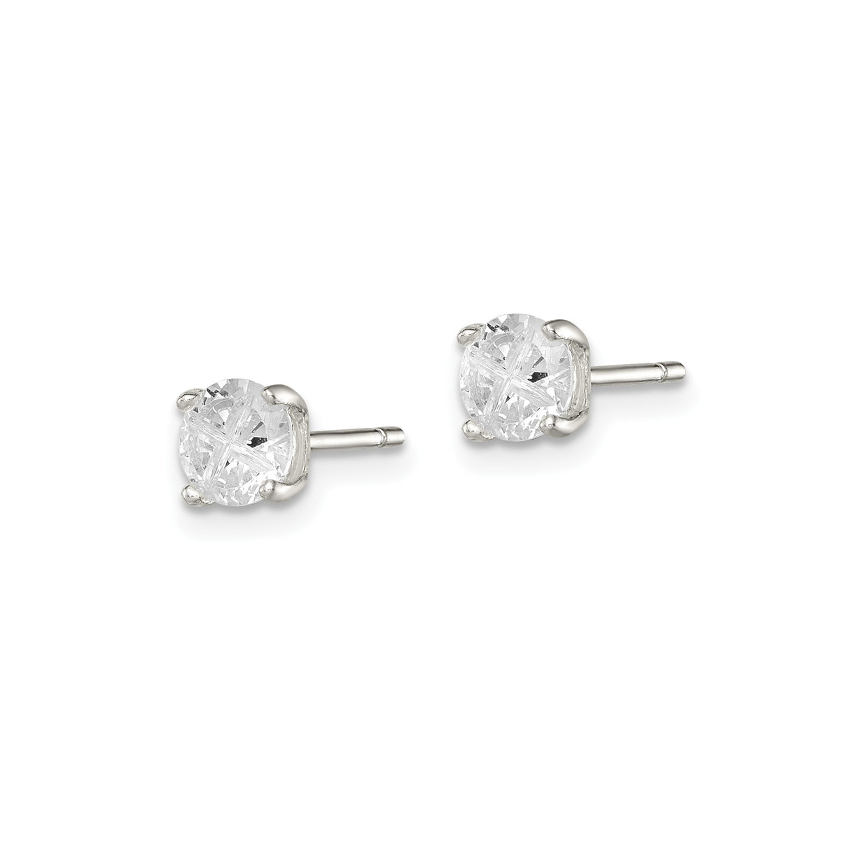Sterling Silver Stud Earrings with Round Cubic Zirconia, Four Prong Minimalist Design
