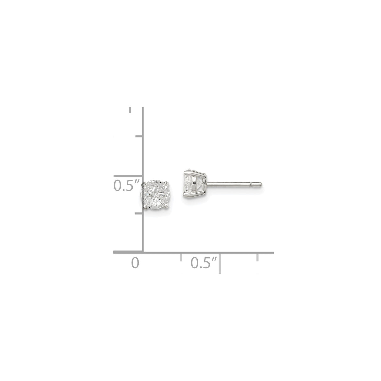 Sterling Silver Stud Earrings with Round Cubic Zirconia, Four Prong Minimalist Design