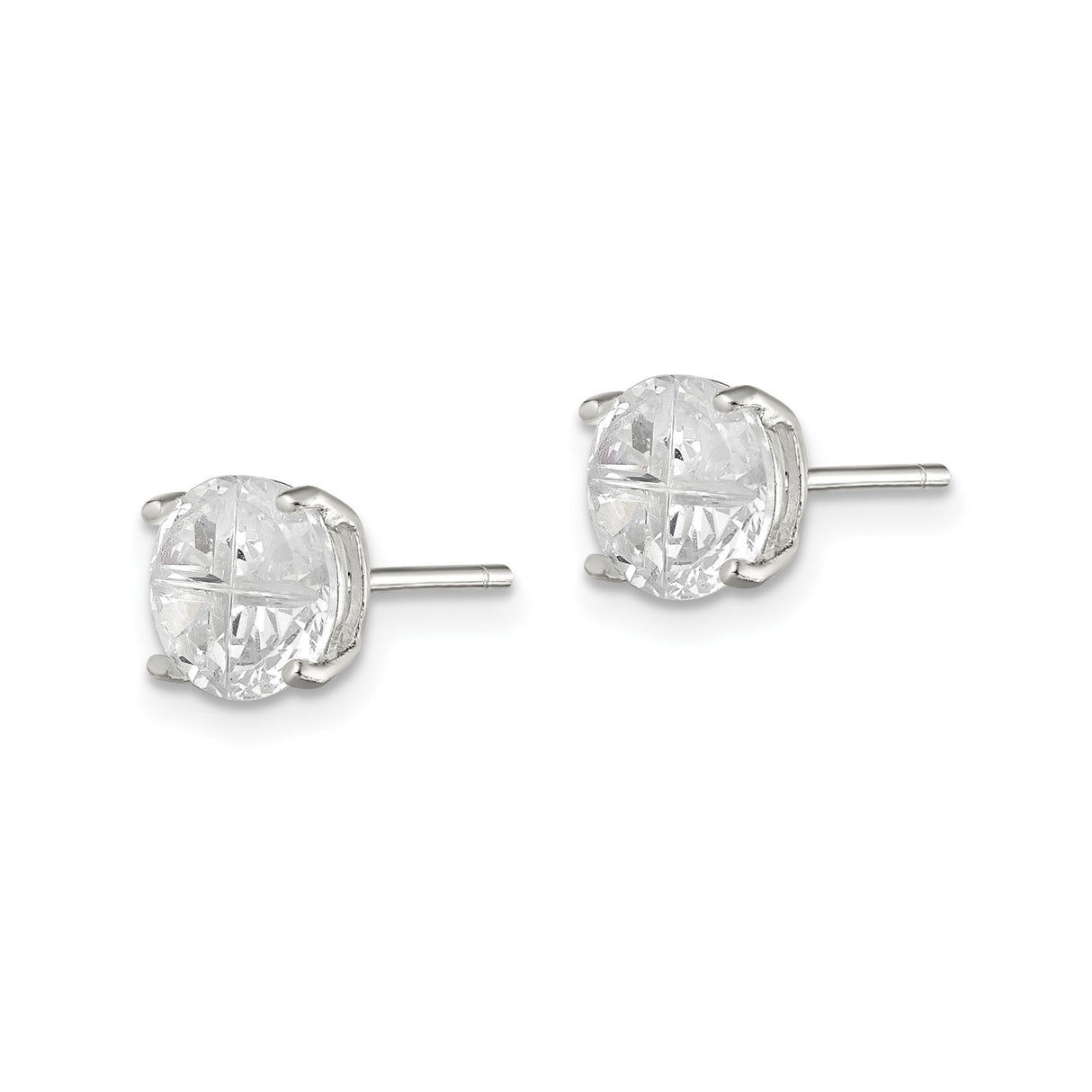Sterling Silver Stud Earrings with Cubic Zirconia, Round Four-Prong Setting, Minimalist Design