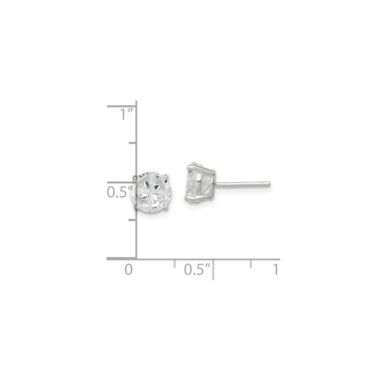 Sterling Silver Stud Earrings with Cubic Zirconia, Round Four-Prong Setting, Minimalist Design
