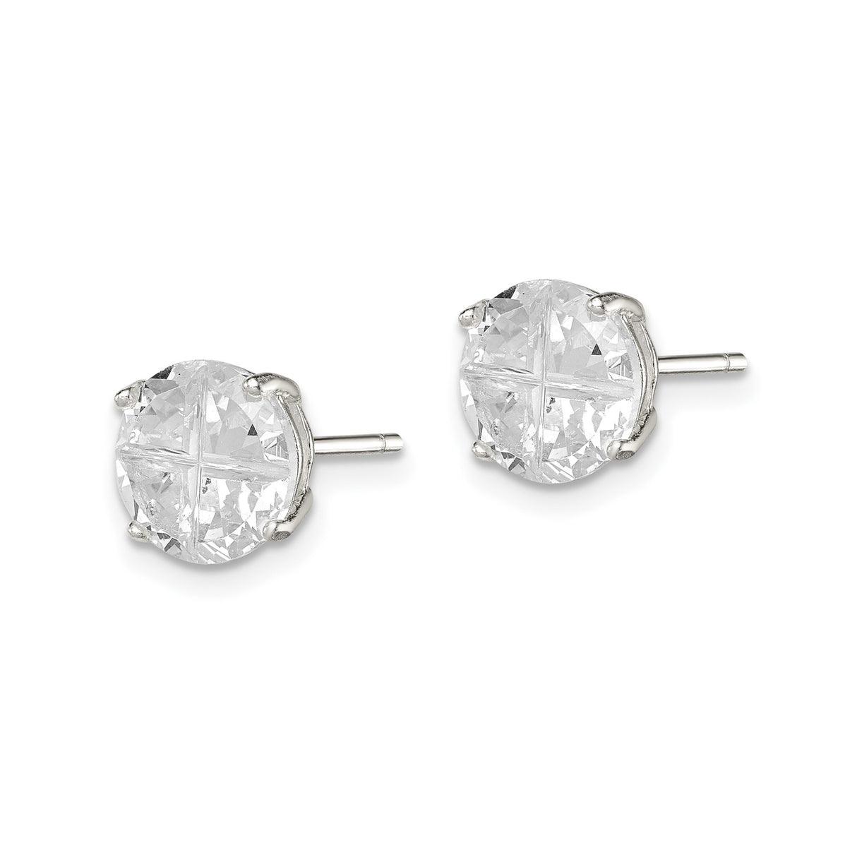 Sterling Silver Stud Earrings with Cubic Zirconia, Round Solitaire Four-Prong Design for Women
