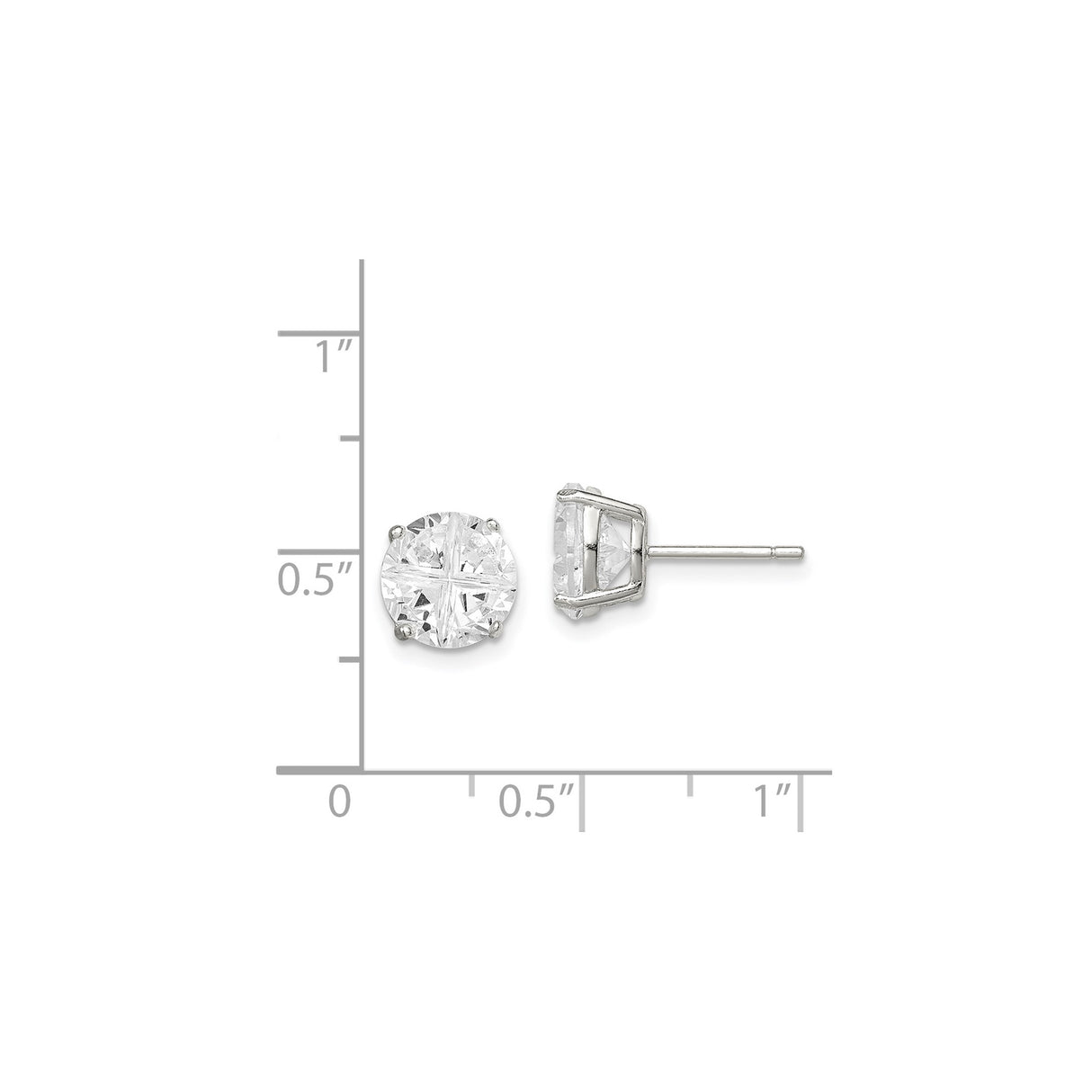 Sterling Silver Stud Earrings with Cubic Zirconia, Round Solitaire Four-Prong Design for Women