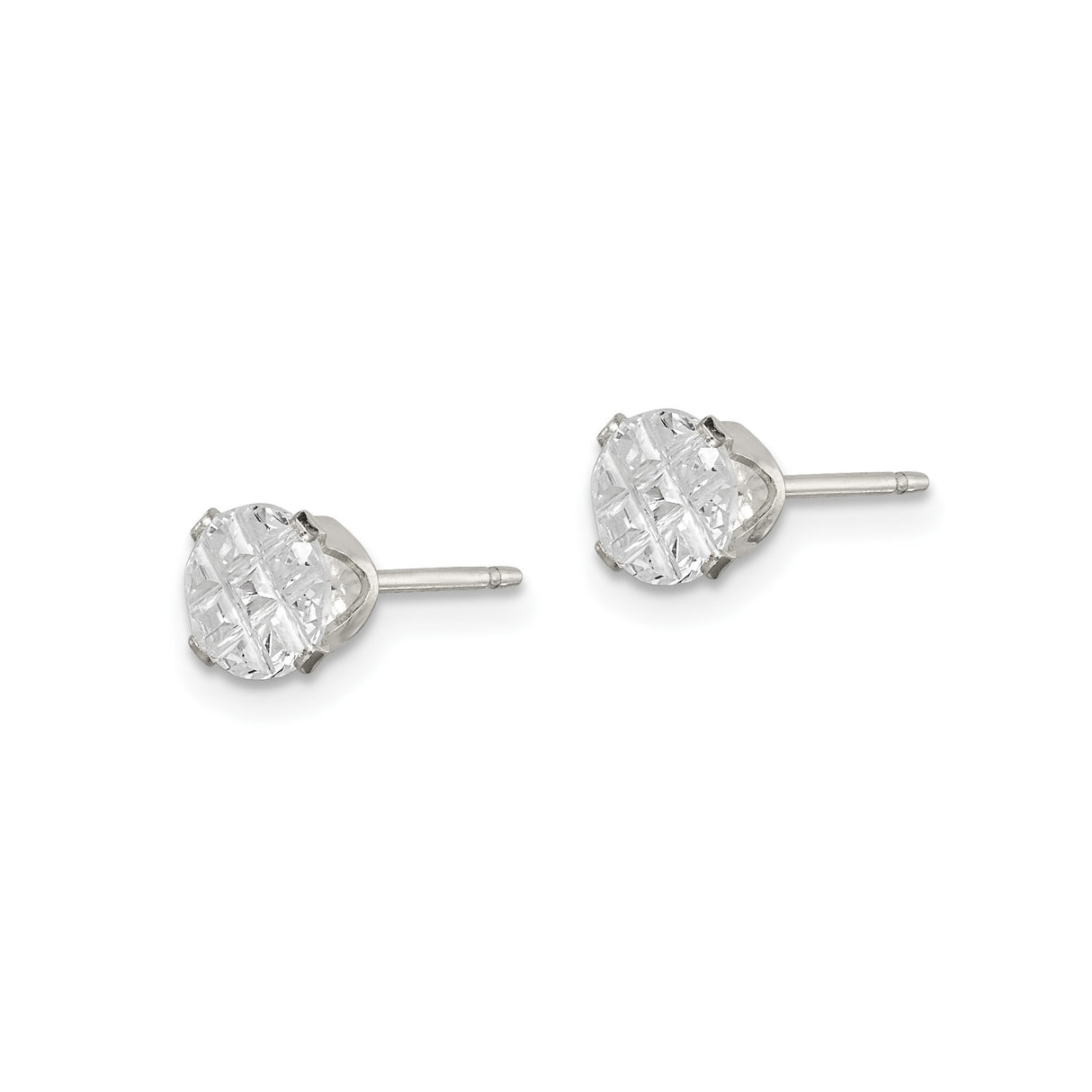 Sterling Silver Stud Earrings with Round Cubic Zirconia, Prong Setting, Minimalist Style
