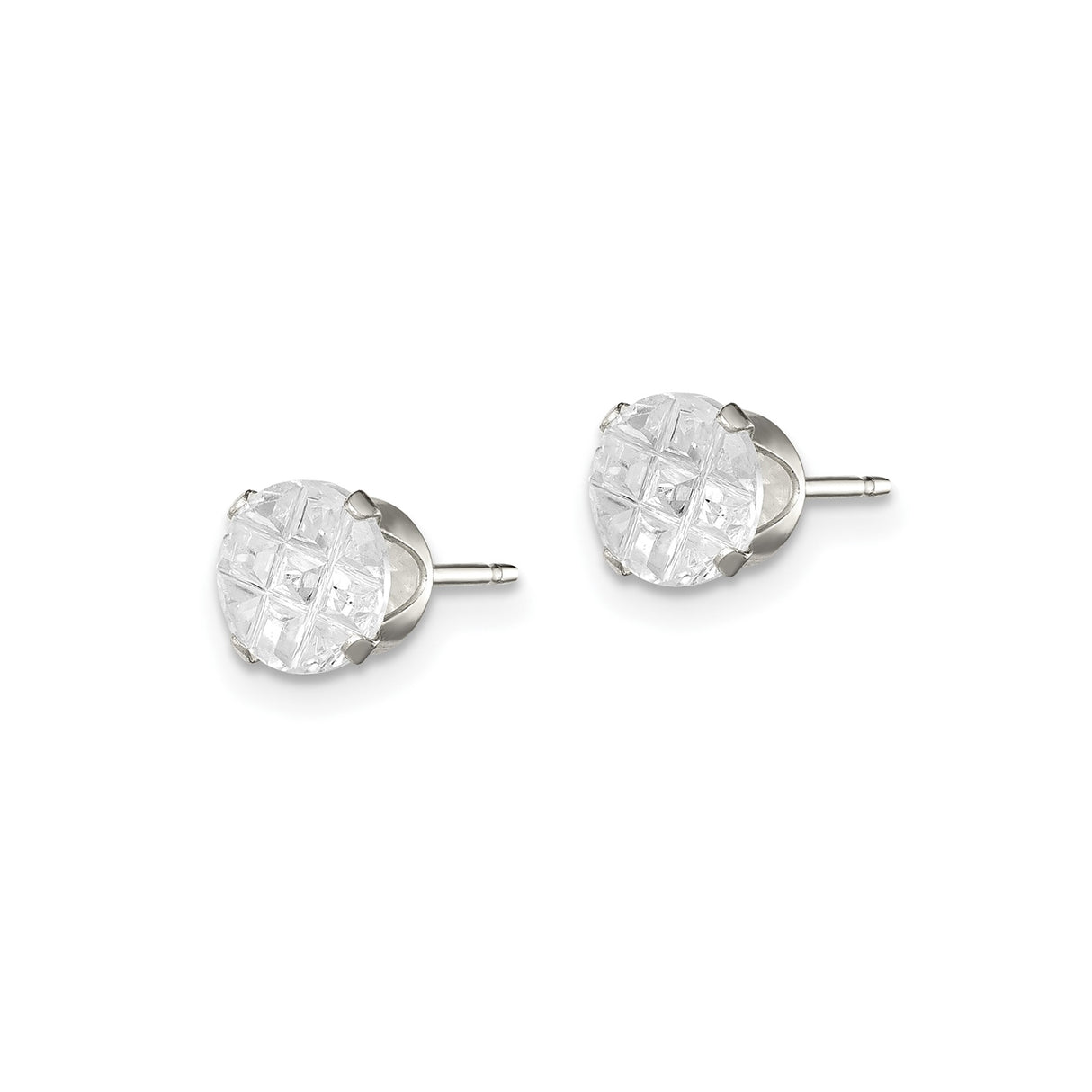 Sterling Silver Stud Earrings with 6mm Round Cut Cubic Zirconia, Classic Princess Style