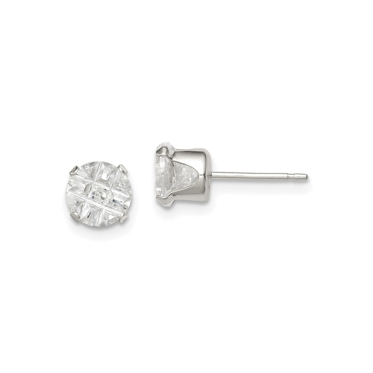 Sterling Silver Stud Earrings with 6mm Round Cut Cubic Zirconia, Classic Princess Style