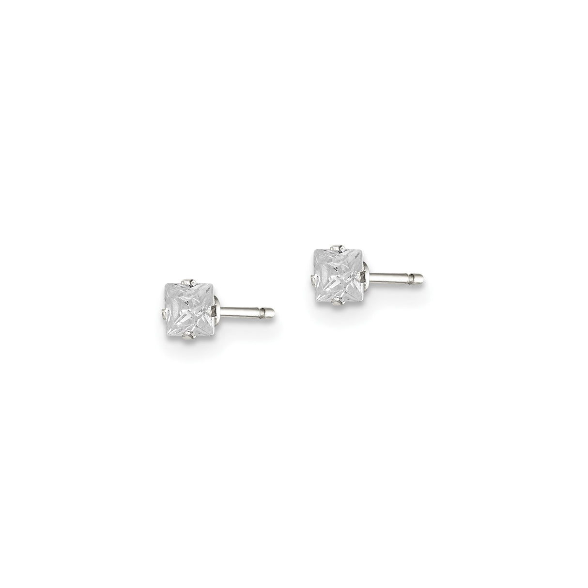 Sterling Silver Stud Earrings with Square Cut Cubic Zirconia, Minimalist Modern Design