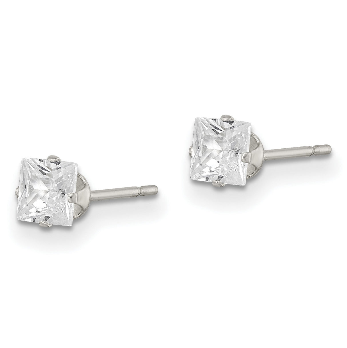 Sterling Silver Stud Earrings with Princess Cut Cubic Zirconia, Minimalist Square Design