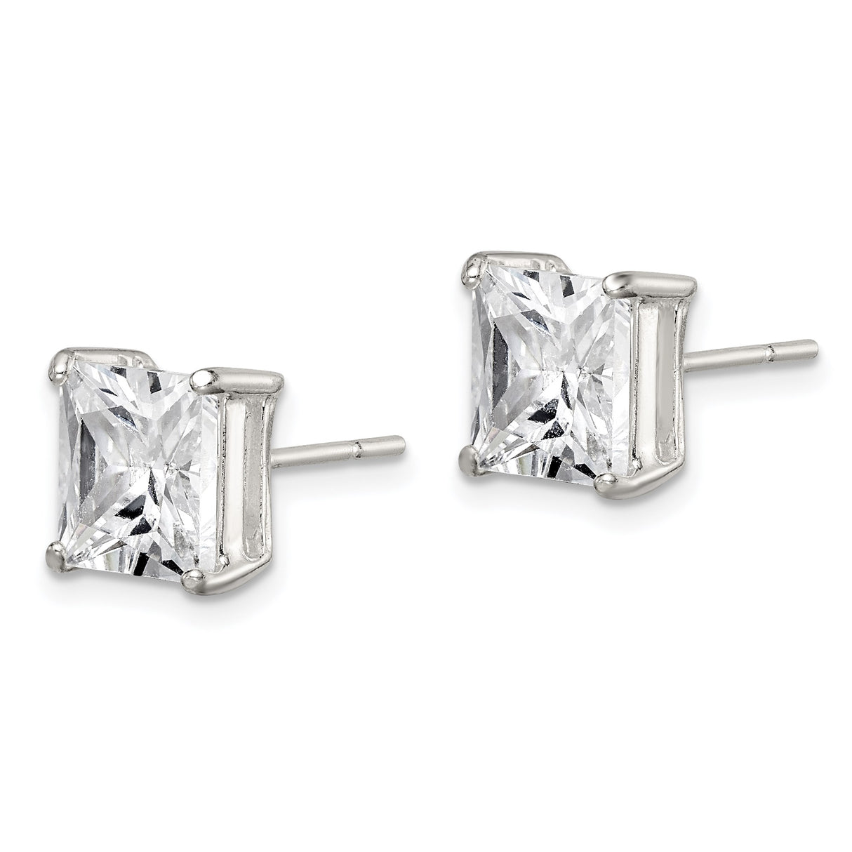 Sterling Silver Stud Earrings with Square Cut Cubic Zirconia, Minimalist Modern Style