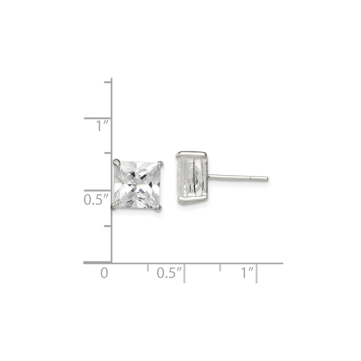 Sterling Silver Stud Earrings with Square Cut Cubic Zirconia, Minimalist Modern Style