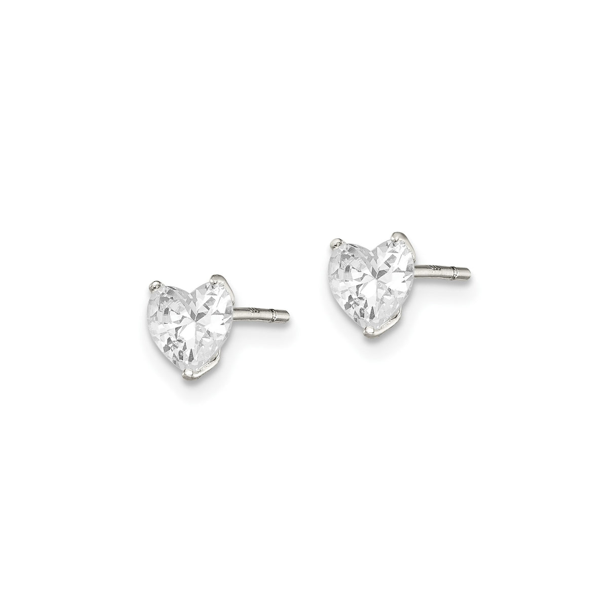 Sterling Silver Heart Stud Earrings with Clear Cubic Zirconia for Women