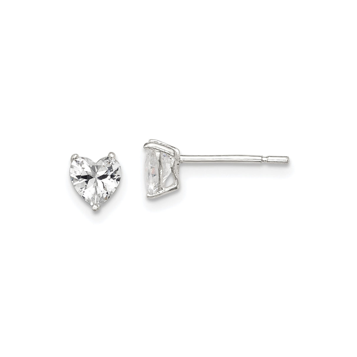 Sterling Silver Heart Stud Earrings with Clear Cubic Zirconia for Women