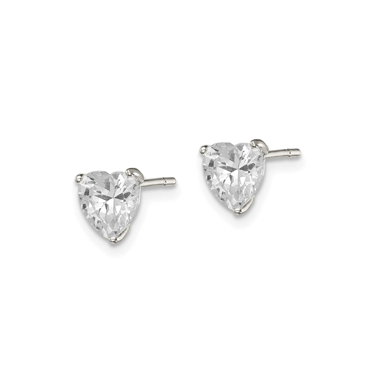 Sterling Silver Heart Shaped Stud Earrings with Cubic Zirconia, Basket Set Design
