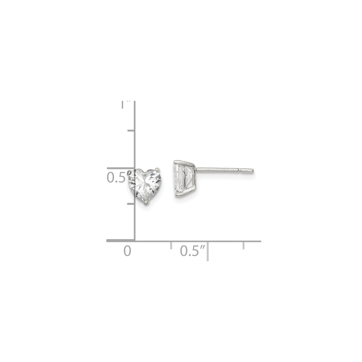 Sterling Silver Heart Shaped Stud Earrings with Cubic Zirconia, Basket Set Design