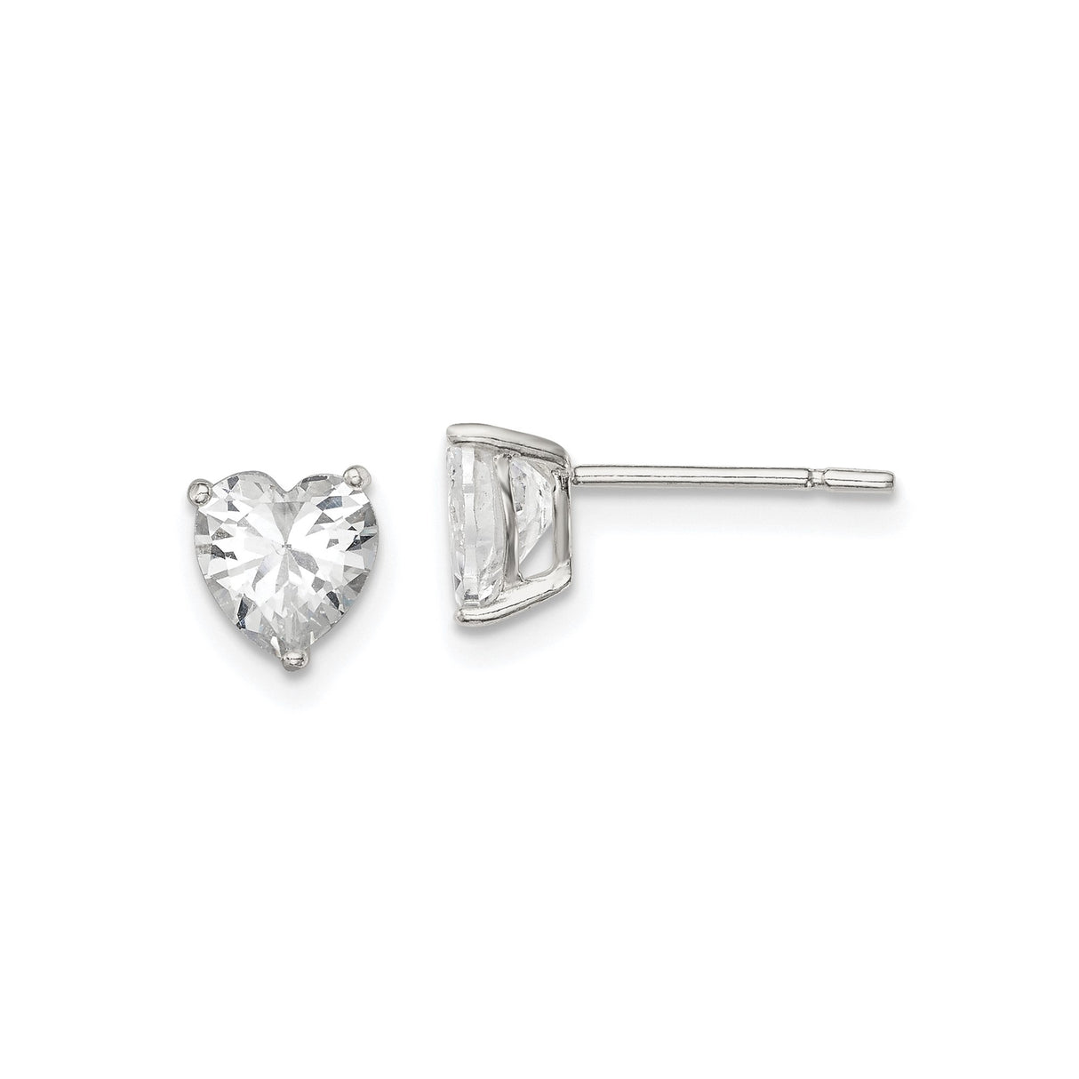 Sterling Silver Heart Shaped Stud Earrings with Cubic Zirconia, Basket Set Design