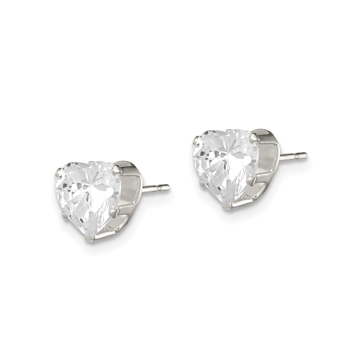 Sterling Silver Heart Stud Earrings with Cubic Zirconia, Romantic Design for Women