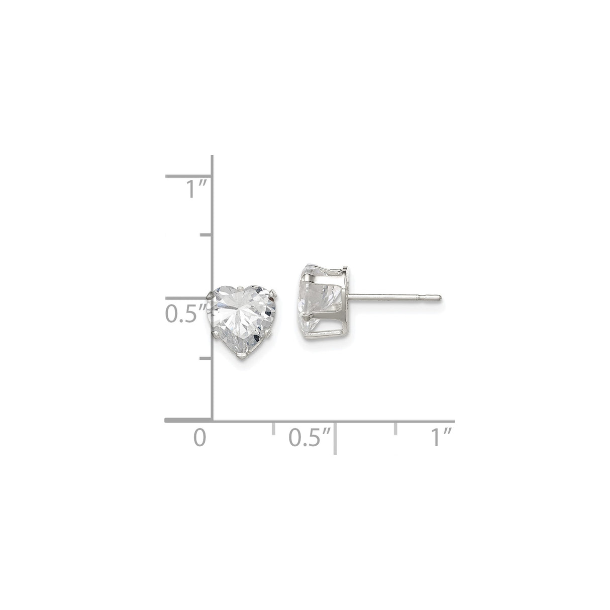 Sterling Silver Heart Stud Earrings with Cubic Zirconia, Romantic Design for Women