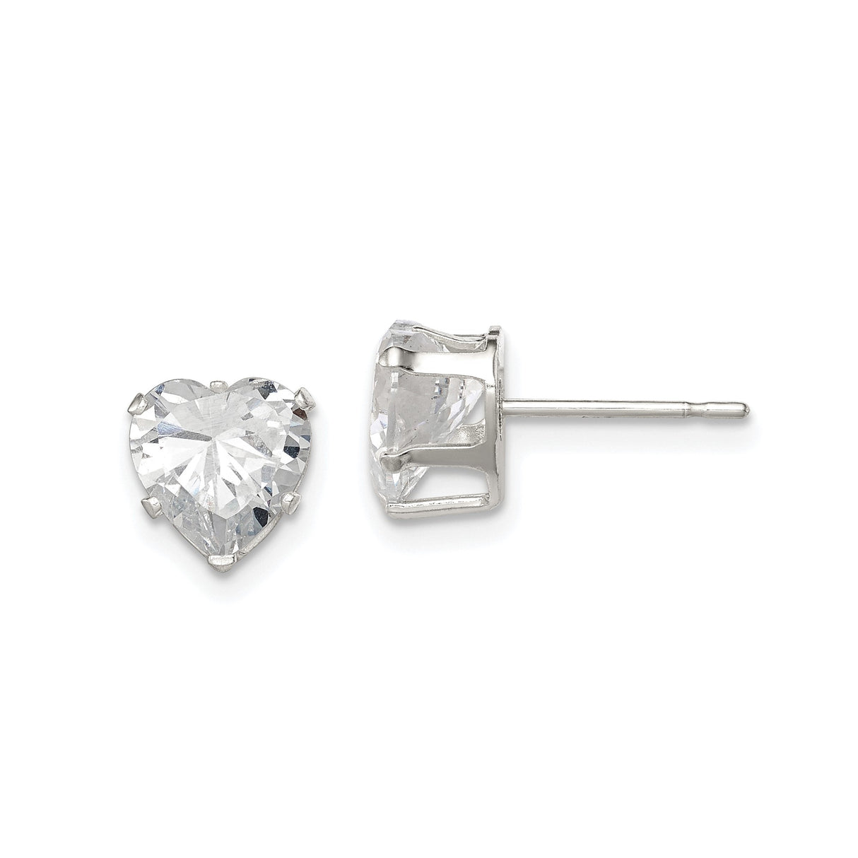 Sterling Silver Heart Stud Earrings with Cubic Zirconia, Romantic Design for Women
