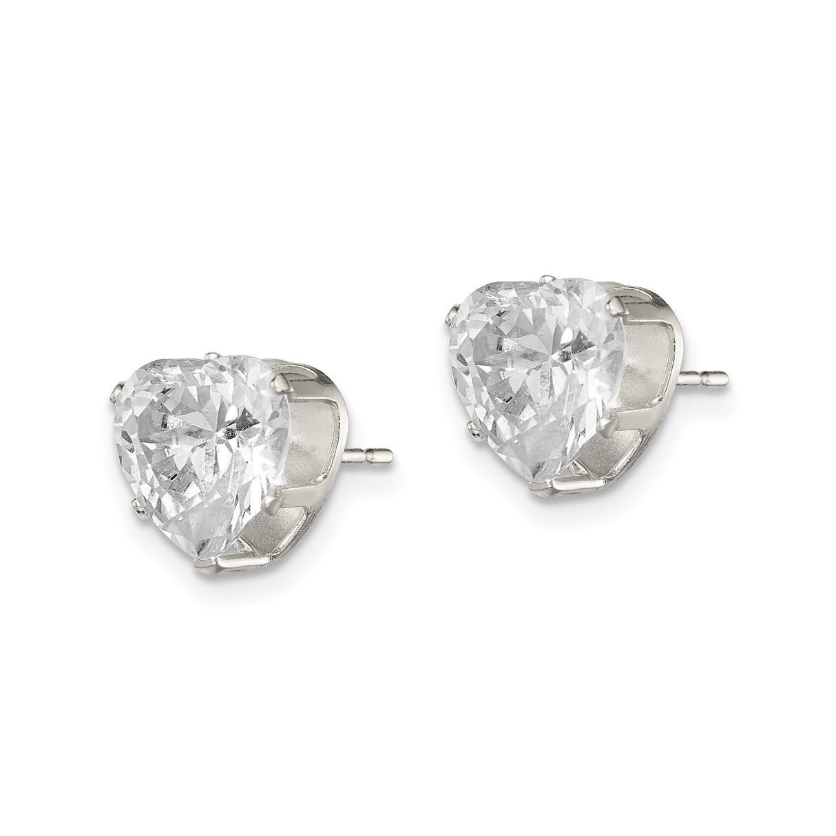 Sterling Silver Heart Shaped Stud Earrings with Cubic Zirconia, Minimalist Romantic Design