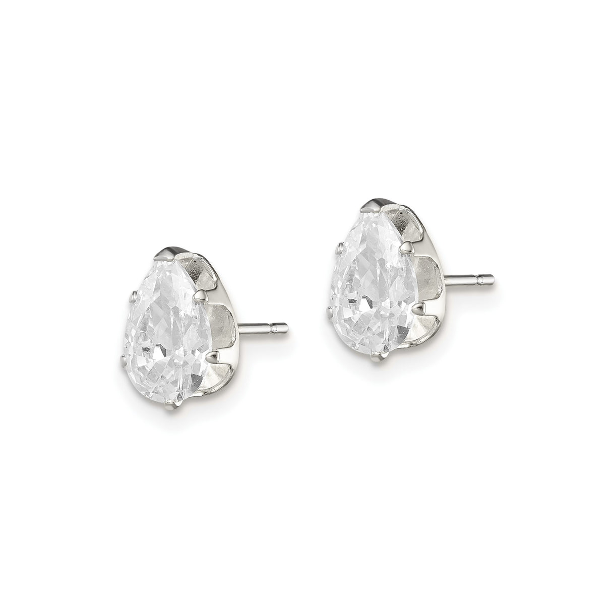 Sterling Silver Pear Shape Stud Earrings with Clear Cubic Zirconia Prong Setting