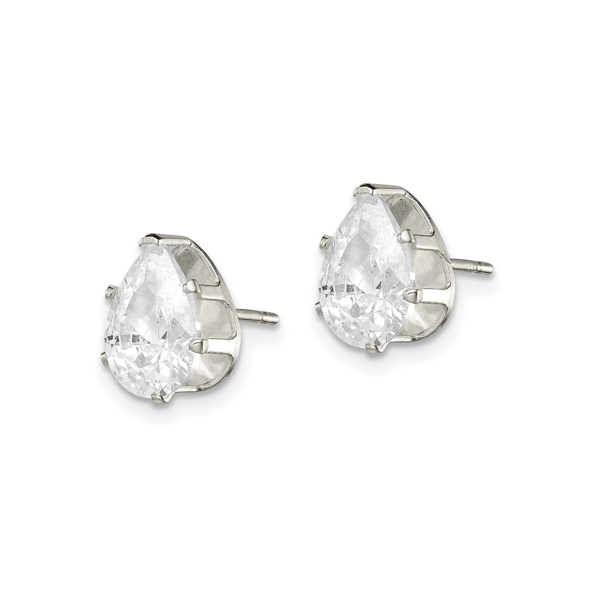 Sterling Silver Tear Drop Stud Earrings with Cubic Zirconia, Pear Shaped Design