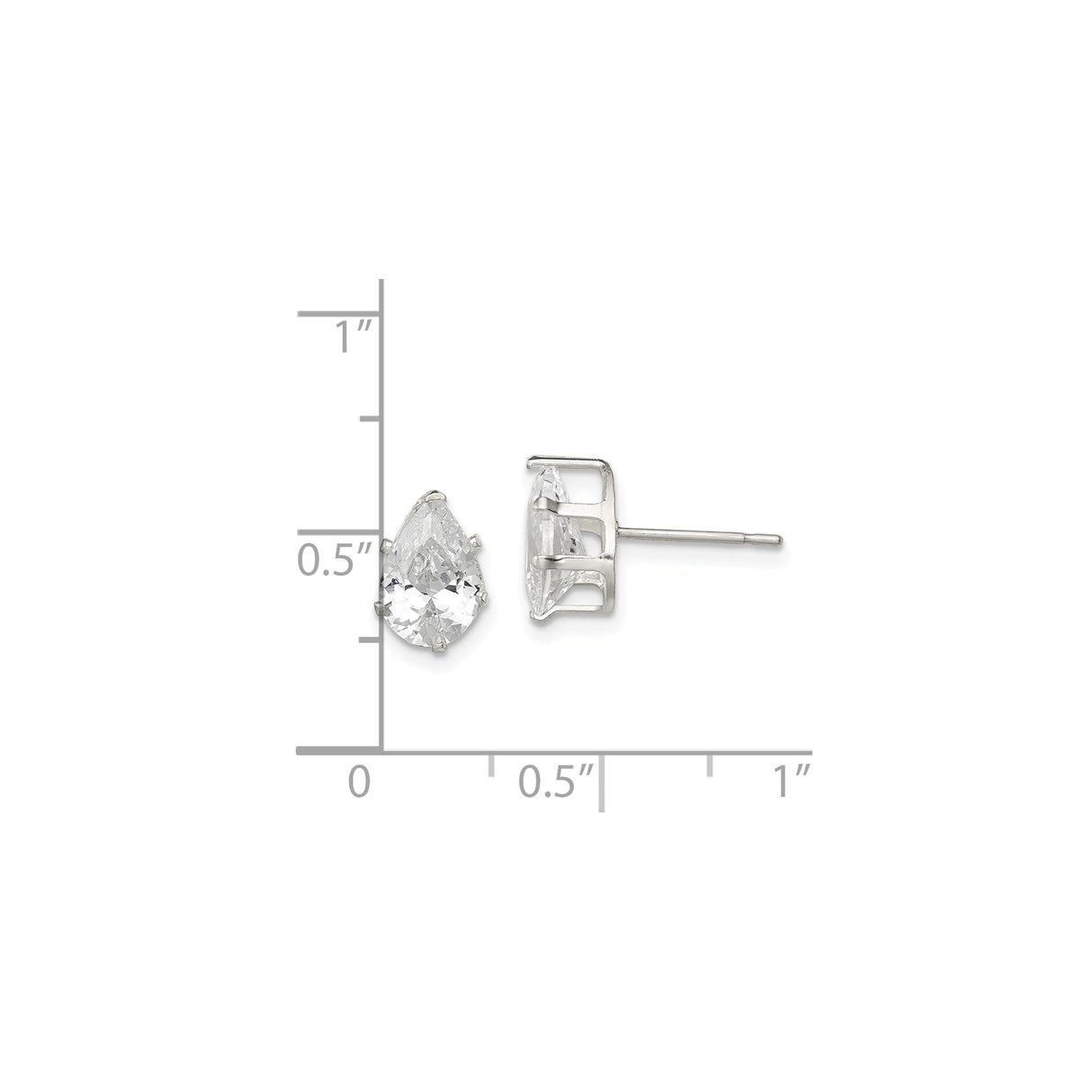 Sterling Silver Tear Drop Stud Earrings with Cubic Zirconia, Pear Shaped Design