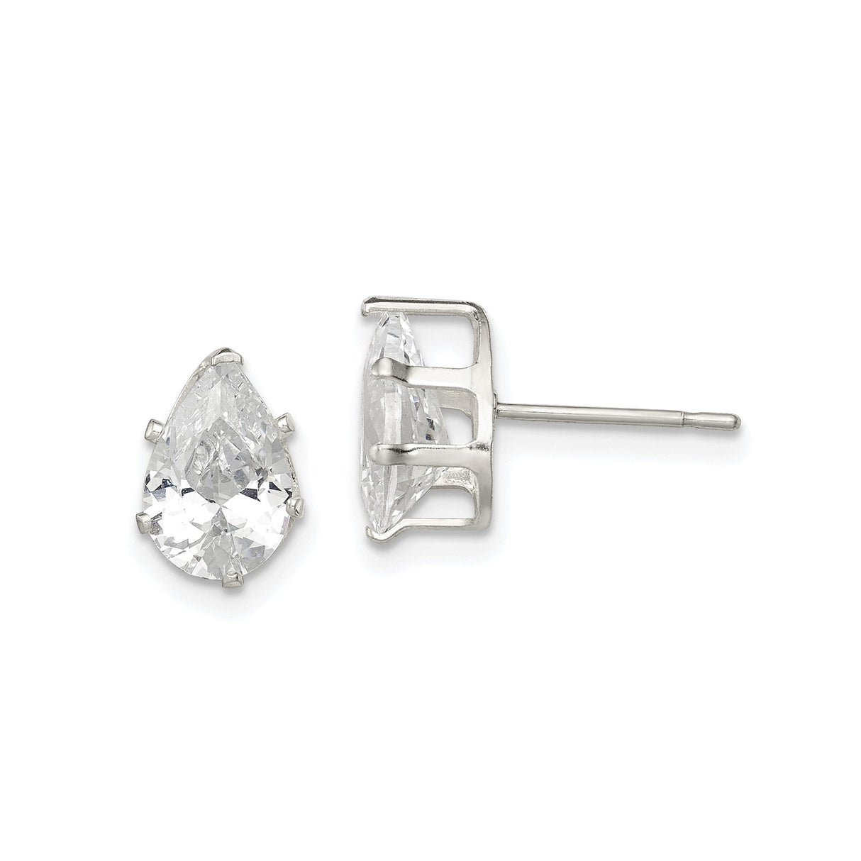Sterling Silver Tear Drop Stud Earrings with Cubic Zirconia, Pear Shaped Design