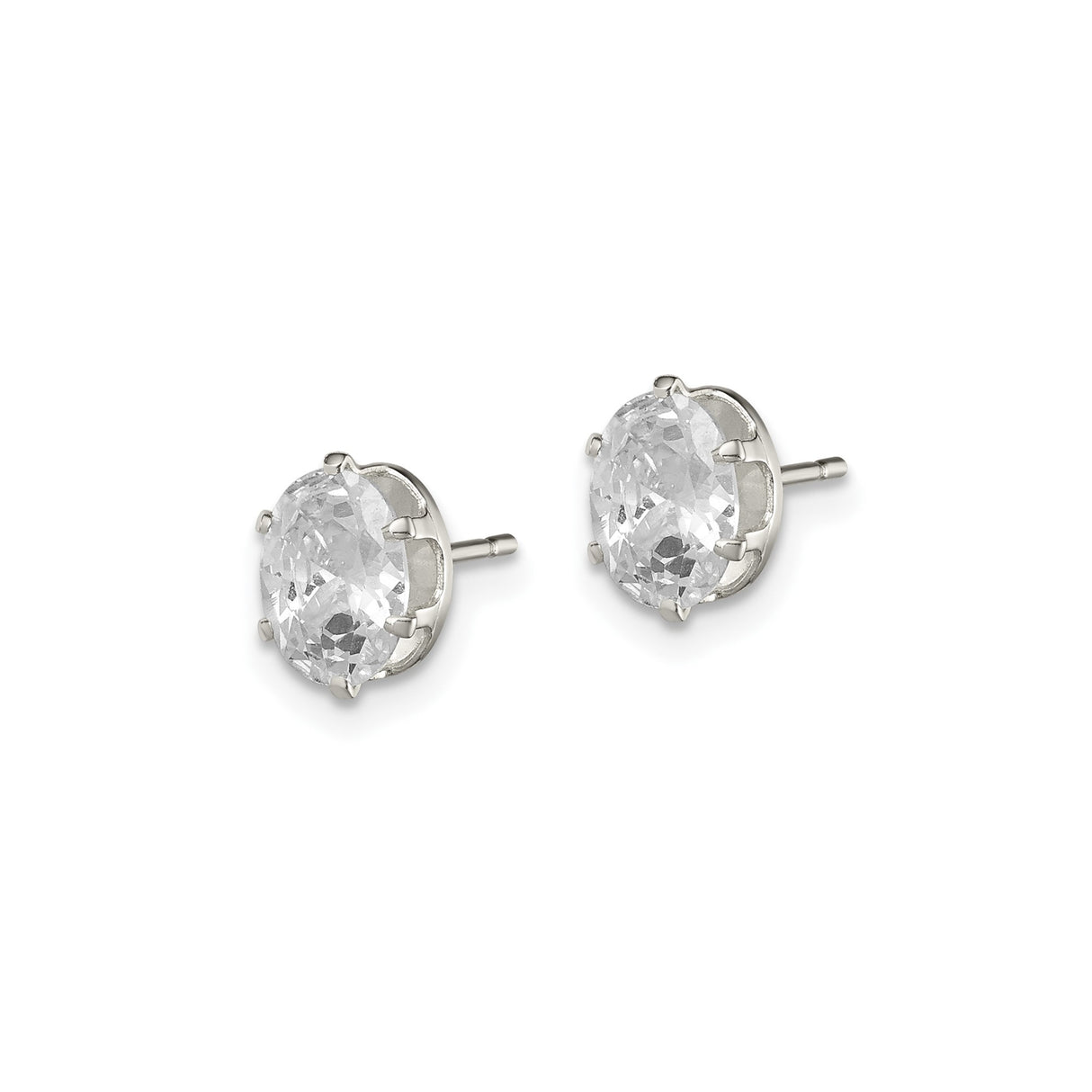 Sterling Silver Stud Earrings with Oval Cut Cubic Zirconia, Classic Four Prong Design for Women