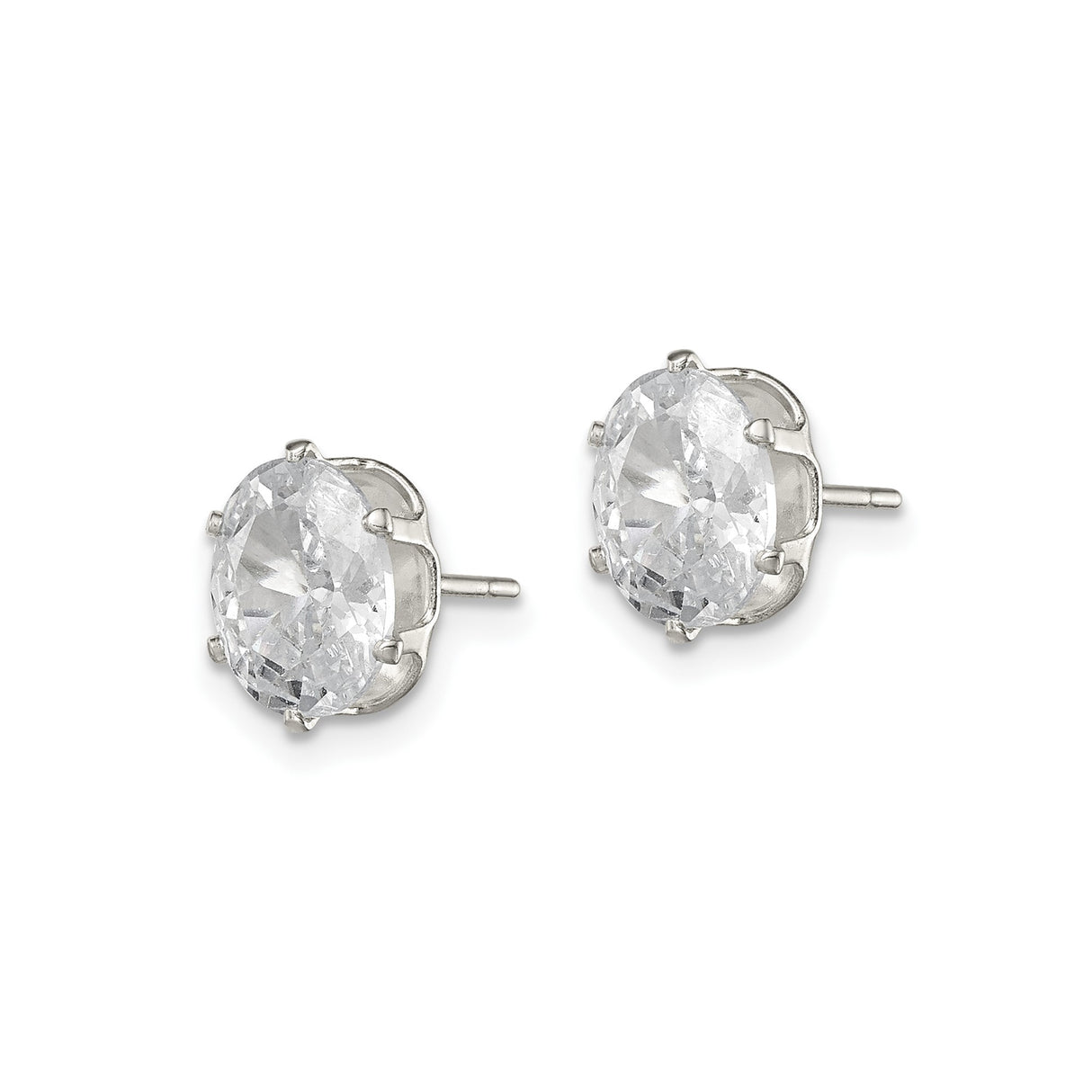 Sterling Silver Oval Stud Earrings with Clear Cubic Zirconia, Classic Solitaire Design
