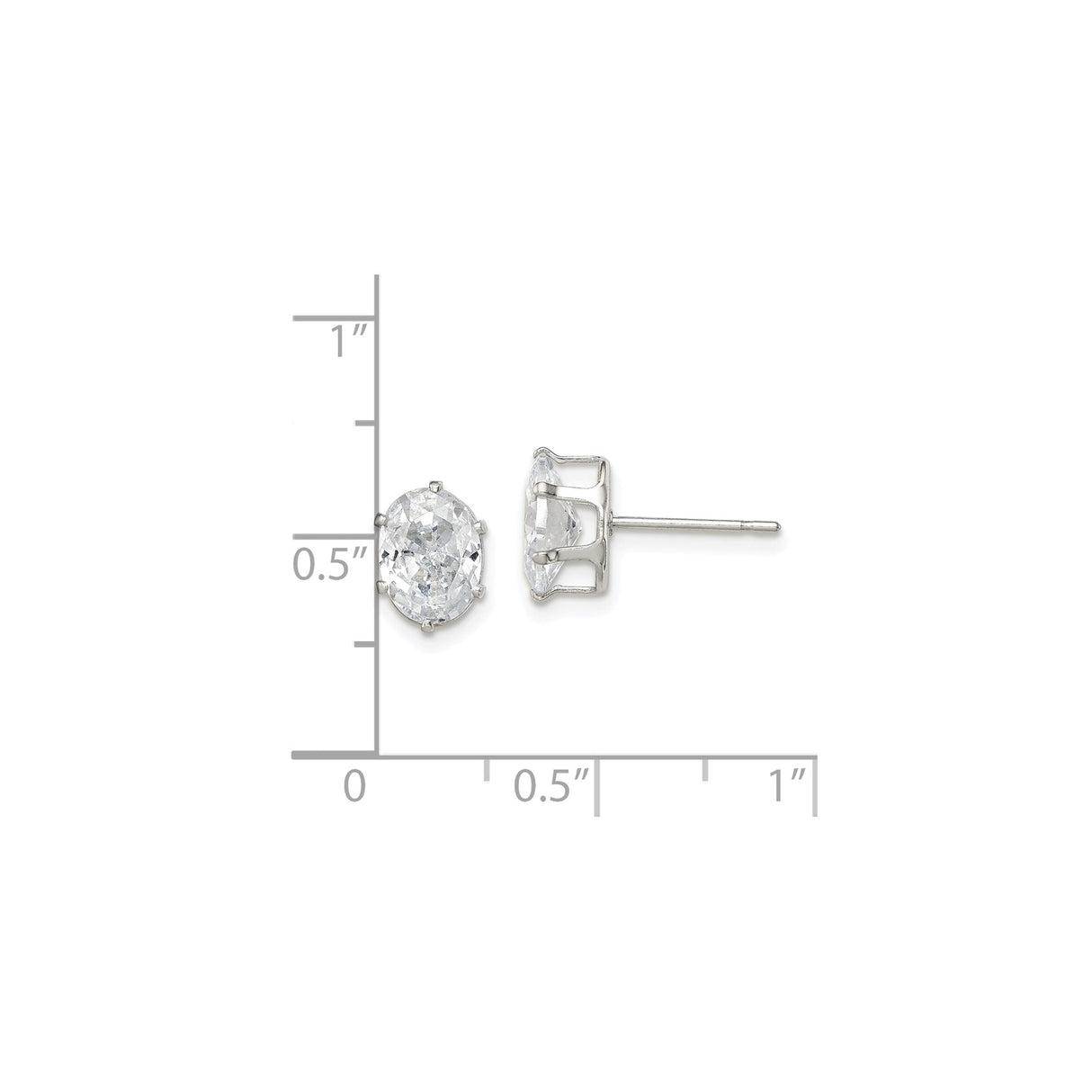 Sterling Silver Oval Stud Earrings with Clear Cubic Zirconia, Classic Solitaire Design