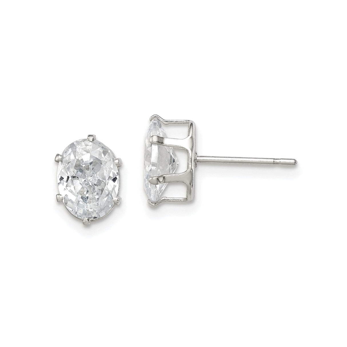 Sterling Silver Oval Stud Earrings with Clear Cubic Zirconia, Classic Solitaire Design