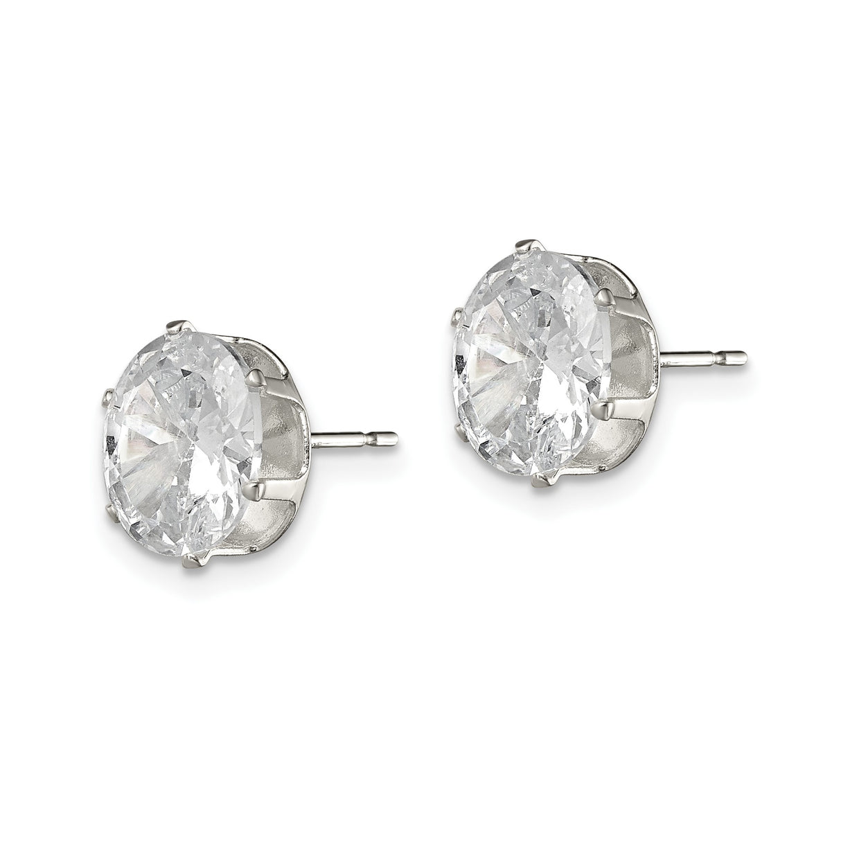 Sterling Silver Stud Earrings with Oval Cut Cubic Zirconia, Classic Four Prong Setting for Women