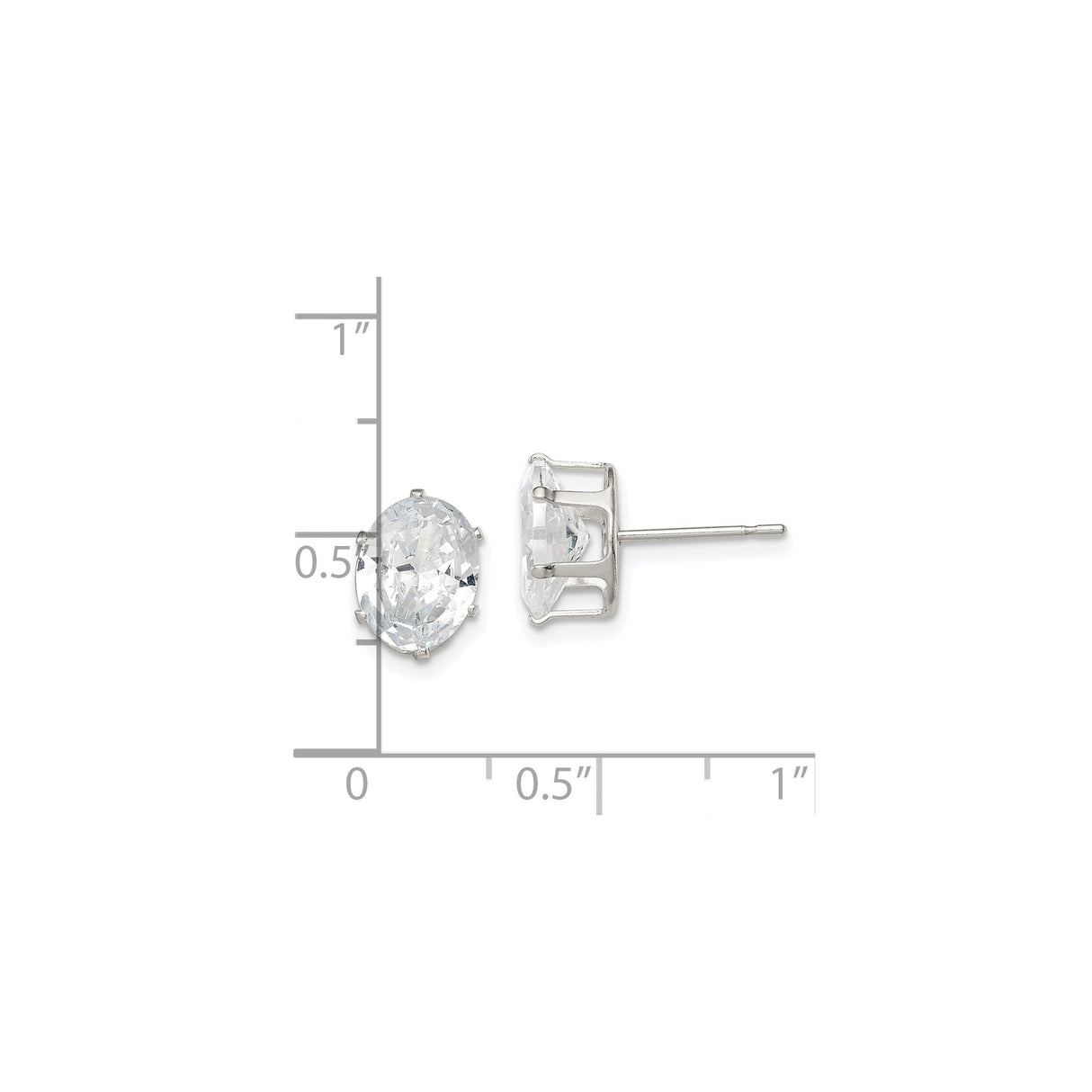 Sterling Silver Stud Earrings with Oval Cut Cubic Zirconia, Classic Four Prong Setting for Women