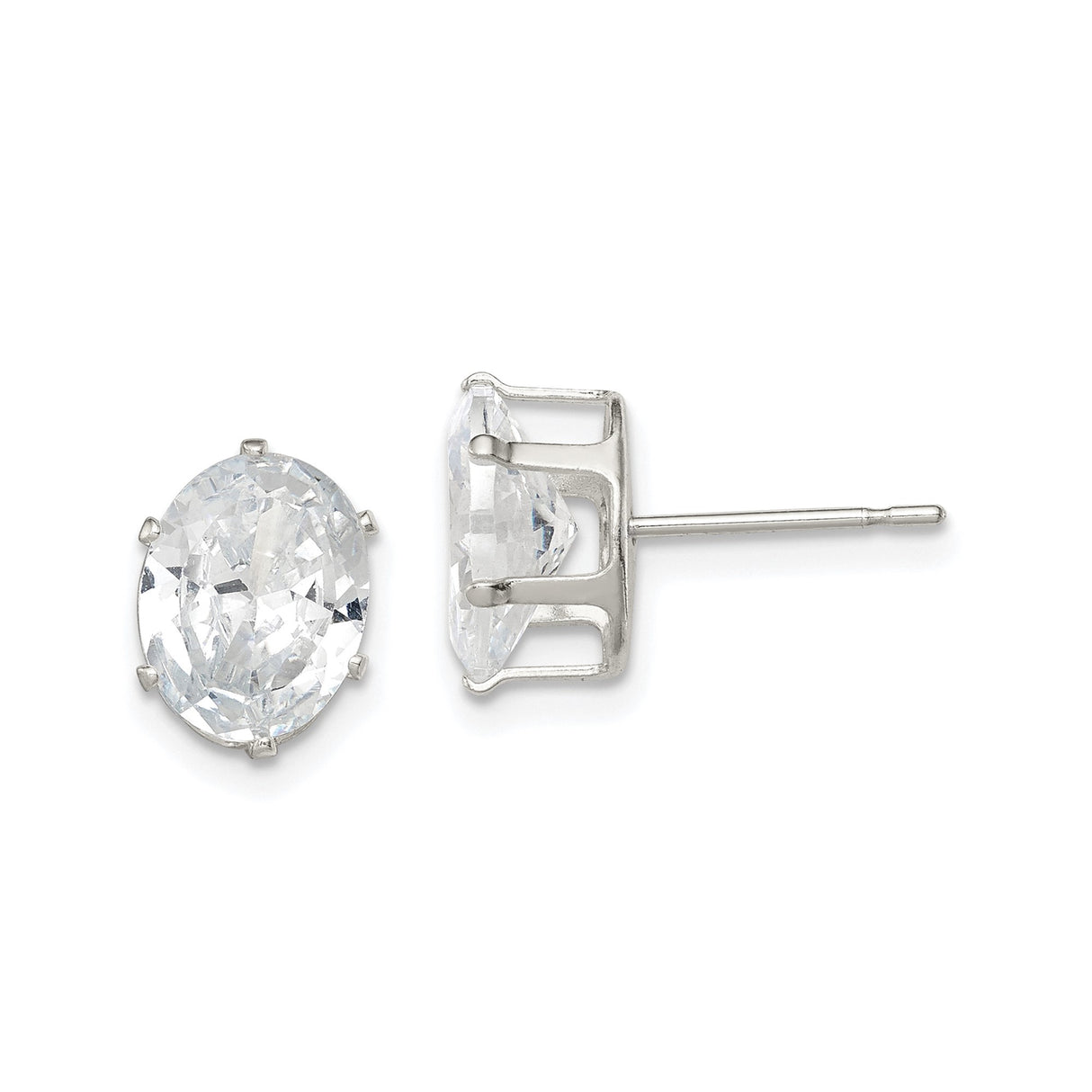 Sterling Silver Stud Earrings with Oval Cut Cubic Zirconia, Classic Four Prong Setting for Women