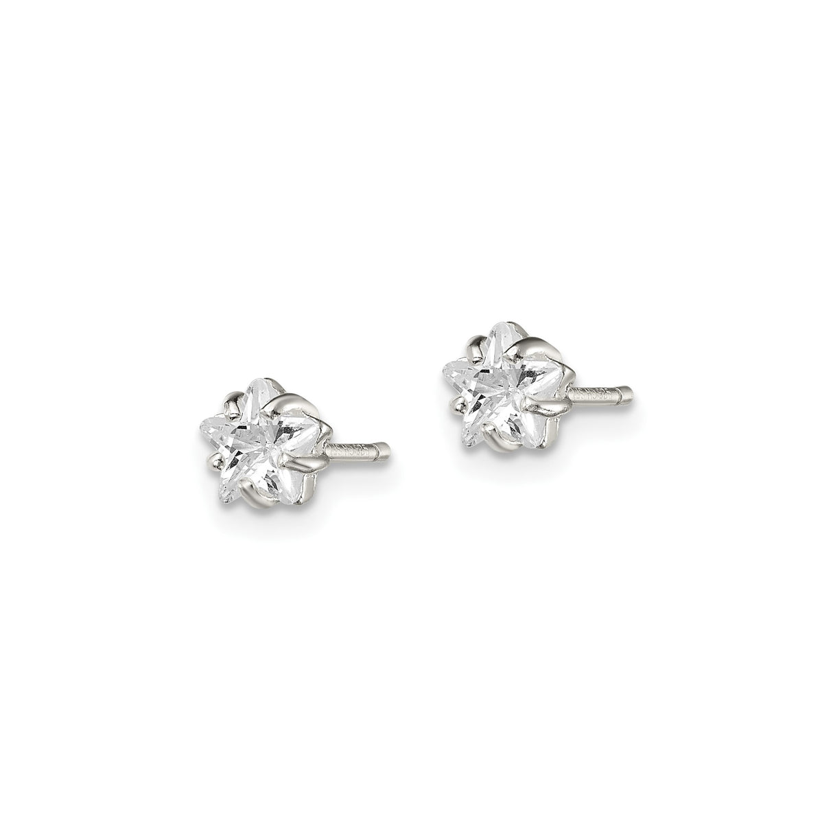 Sterling Silver Star Shaped Stud Earrings with Cubic Zirconia, Six-Pointed Design