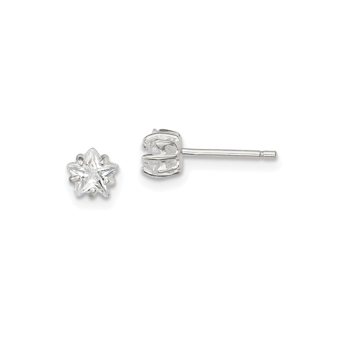 Sterling Silver Star Shaped Stud Earrings with Cubic Zirconia, Six-Pointed Design