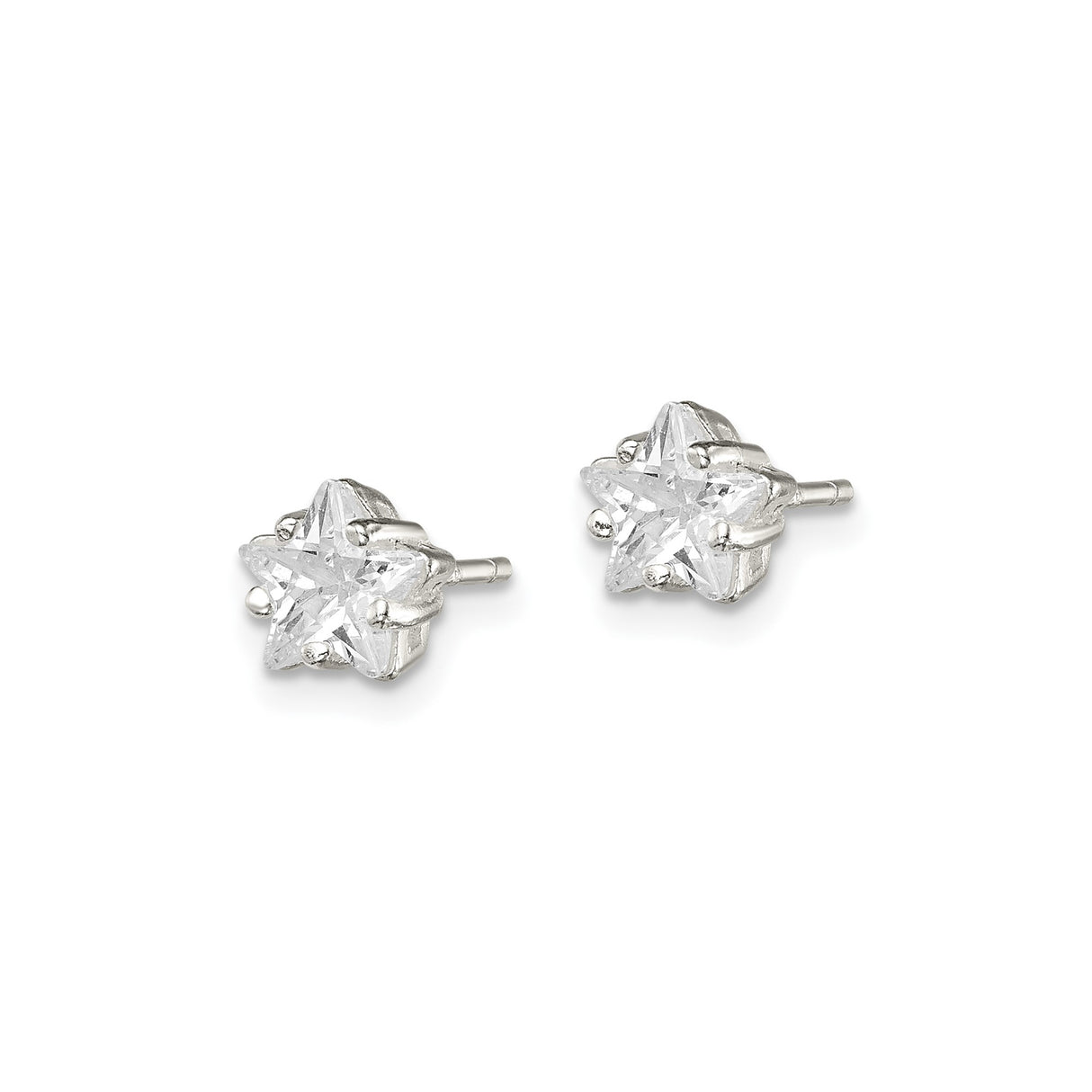 Sterling Silver Star Stud Earrings with Cubic Zirconia Center, Five Pointed Celestial Design