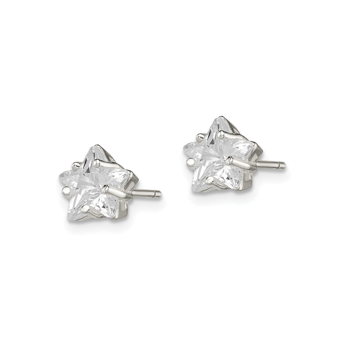 Sterling Silver Star Stud Earrings with Cubic Zirconia, Five Point Celestial Design