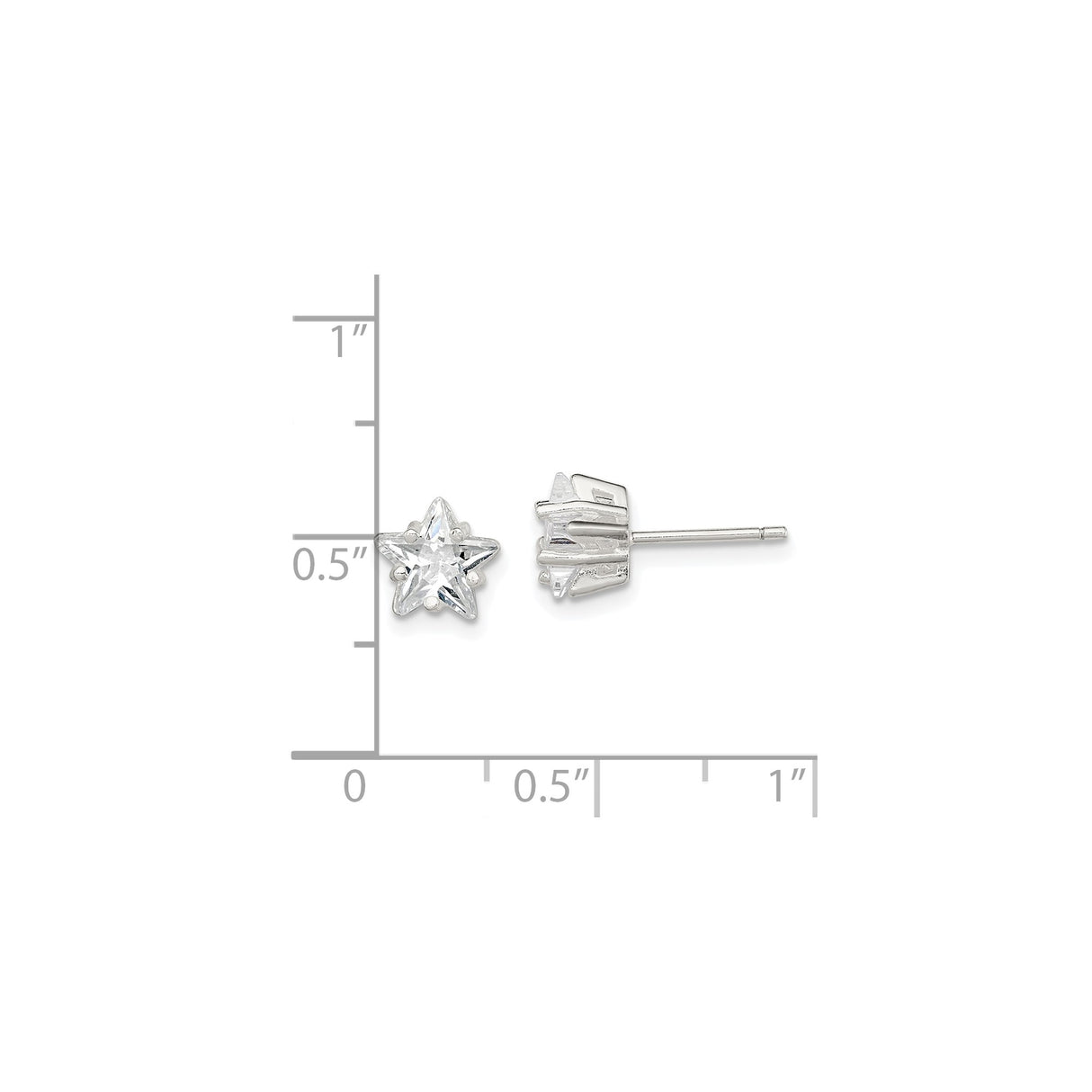 Sterling Silver Star Stud Earrings with Cubic Zirconia, Five Point Celestial Design