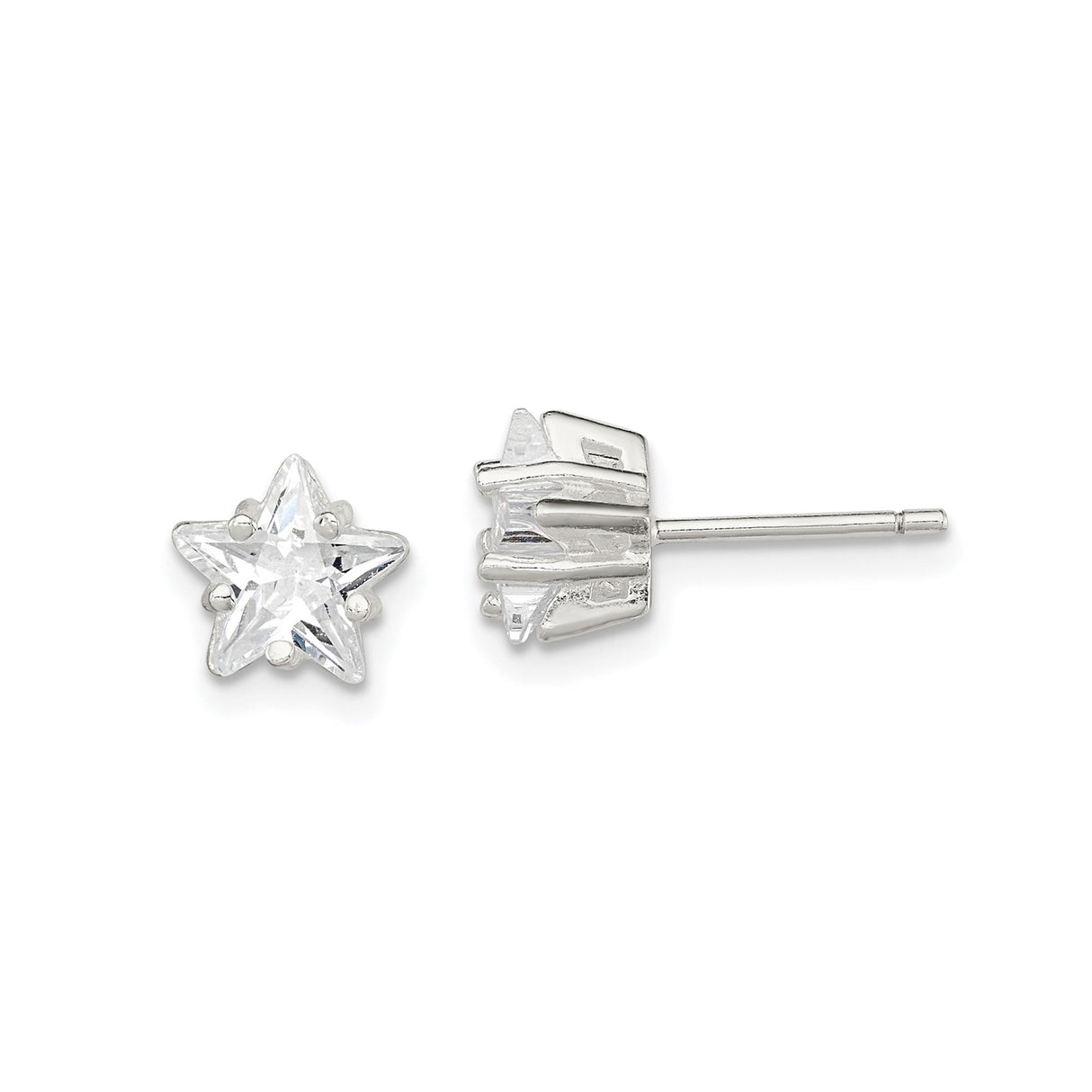 Sterling Silver Star Stud Earrings with Cubic Zirconia, Five Point Celestial Design