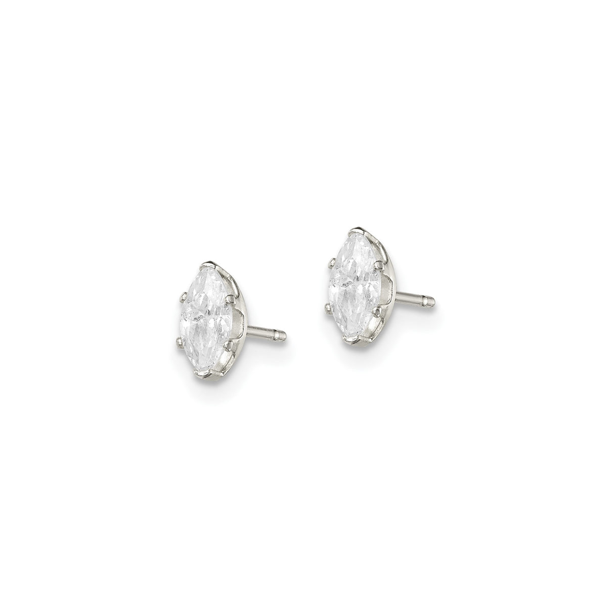 Sterling Silver Stud Earrings with Marquise Cut Cubic Zirconia, Minimalist 4-Prong Setting