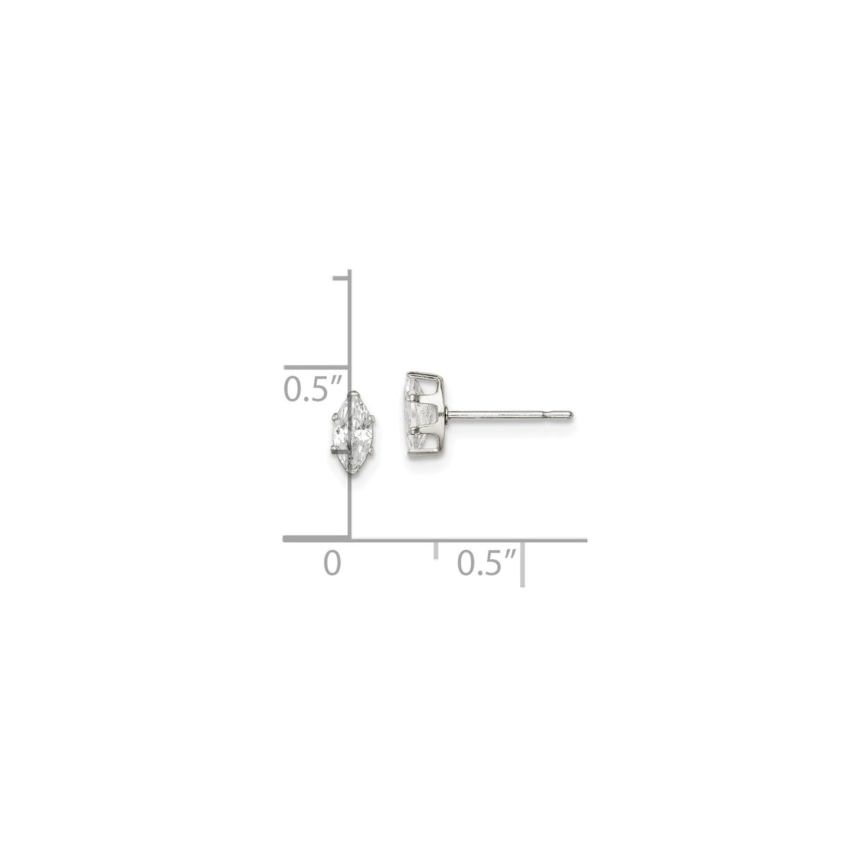 Sterling Silver Stud Earrings with Marquise Cut Cubic Zirconia, Minimalist 4-Prong Setting