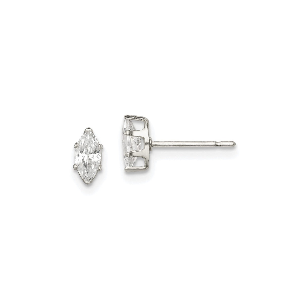Sterling Silver Stud Earrings with Marquise Cut Cubic Zirconia, Minimalist 4-Prong Setting