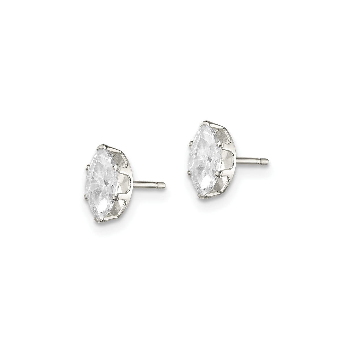 Sterling Silver Marquise Cut Stud Earrings with Cubic Zirconia, Minimalist Prong Setting Design